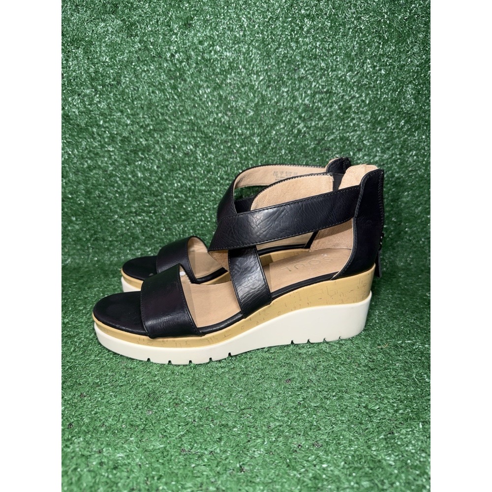 SOUL Naturalizer Womens Size 9.5 Good Time Wedge Black Strappy Leather Sandals - Picture 4 of 9